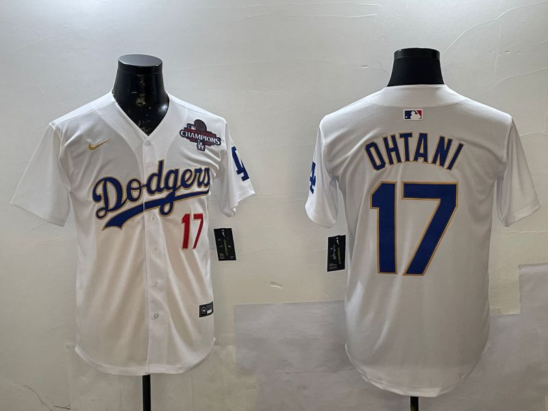 Men Los Angeles Dodgers 17 Ohtani White Gold Game 2025 Nike MLB Jersey style 02251